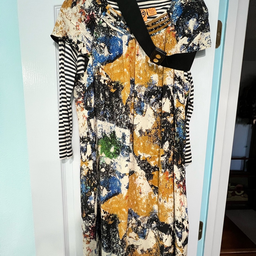 Tory Burch Size 8 Wally Multicolor Abstract Short Sleeve Silk Dress with Belt
